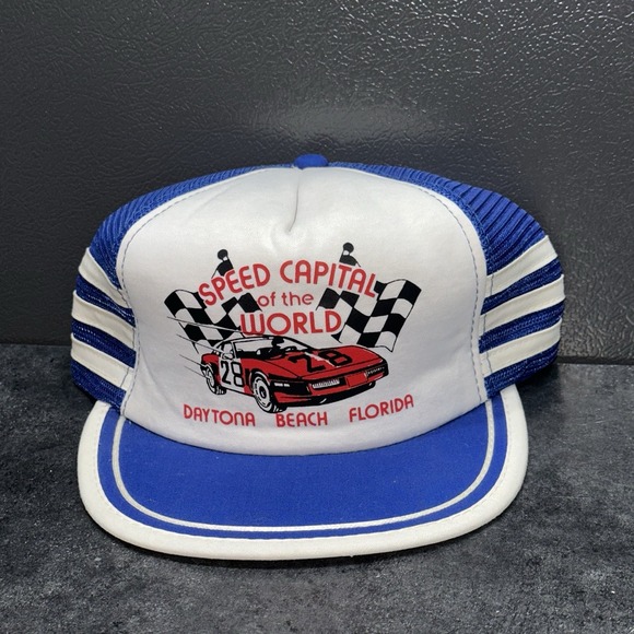 Vintage Daytona Raceway 3 Stripe Trucker Snapback Hat Cap Speed Capital World - Picture 1 of 6